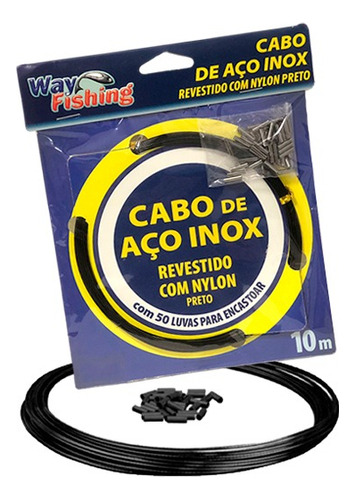 Cabo De Aço Inox 40lb Black C/ Nylon Flexível Da Way Fishing