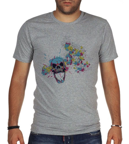 Remera De Hombre Calavera Gatillando Colores Arte Design