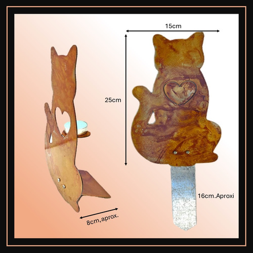 Pincho Decorativo Tutor De Plantas - Chapa - Gato Porta Vela Óxido