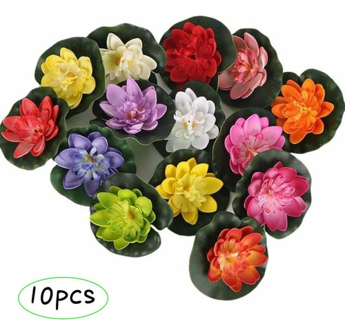 10 Pzs Artificiales Loto Flores Lirio Cojín Flotante Ornamen