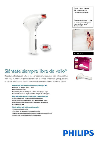 Philips Lumea Ipl Sc2007/00 Prestige Depiladora Láser