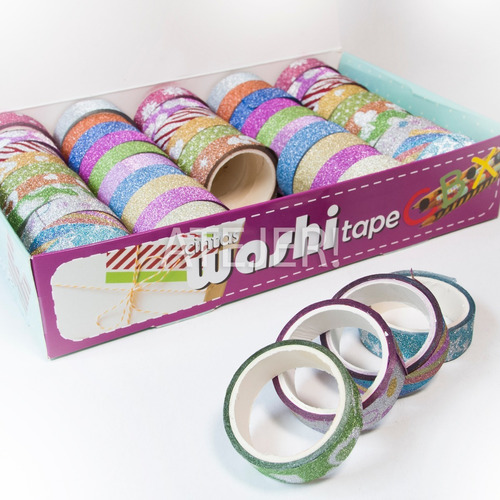 Imagen 7 de 10 de Cinta Decorativa Washi Tape Glitter Adhesiva X 50 Unidades