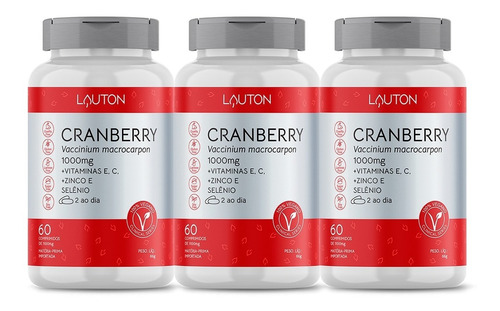 Combo 3 Cranberry 1000mg 180 Caps Vegano Lauton