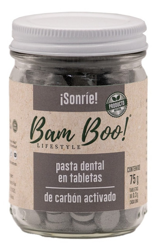 Imagen 2 de 6 de Frasco Pasta Dental Sólida Carbón Activado 75g Bam Boo!