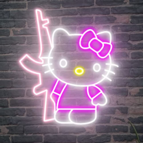 Lindo Letrero Neon Gato Ak47 Anime Kawaii Colgante Luz Led