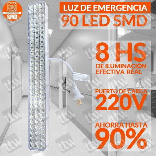Imagen 6 de 11 de Luces Luz De Emergencia 90 Leds Recargable Cable 220v Etheos