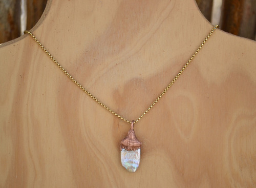 Collar Perla Natural, Cadena Acero Quirurgico, Cod1