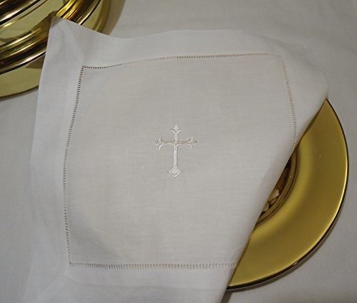Integrity Designs White Linen Altar Cloth White Cross Bordad