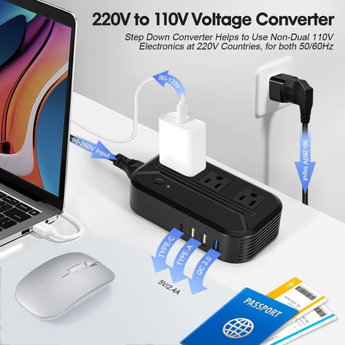 Convertidor De Voltaje 220v A 110v De 2300w Con Puertos Usb