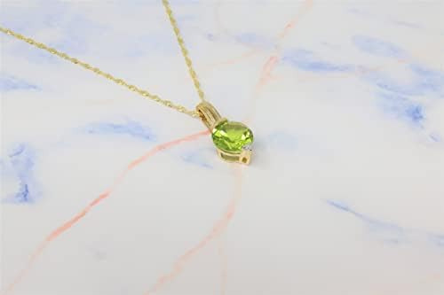 Collar Con Colgante De Peridoto Genuino Redondo De 8 Mm De O