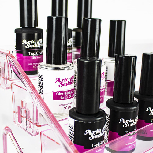 Expositor Suporte Esmaltes Acrílico 7 Degraus Rosa Para 80un