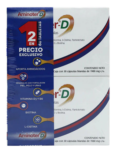 Aminoter D Suplemento Caída De Cabello Vitamina D 2 Piezas Sin Sabor