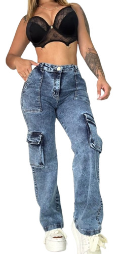 Pantalon Jeans Cargo Recto Tiro Alto Dixtel 0821