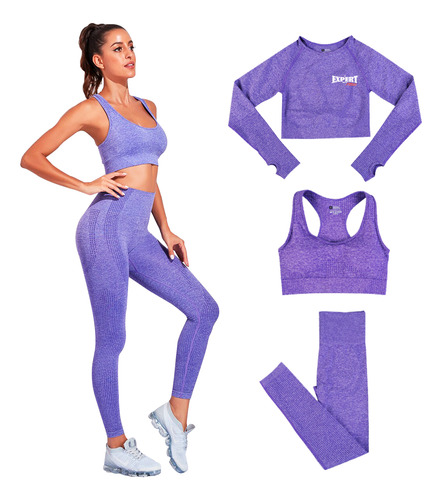 Conjunto Deportivo Dama X3 Piezas Calza Top Yoga Gym El Rey