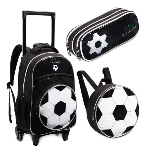 Kit Mochila Escolar Bola De Futebol Meninos Rodinhas Futebol