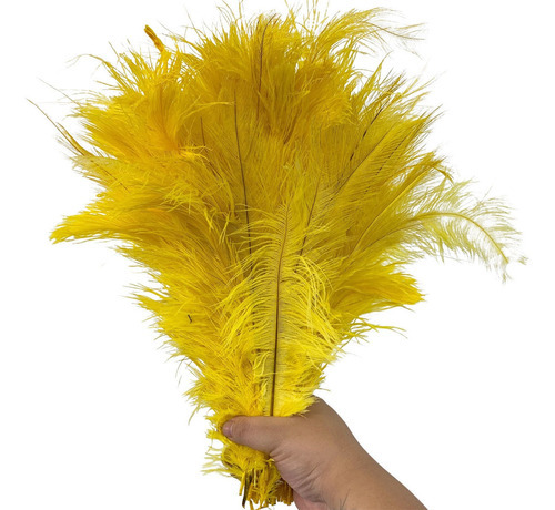 Penas Plumas De Avestruz Coloridas Decoração Roupa Festas Cor Amarelo Canário