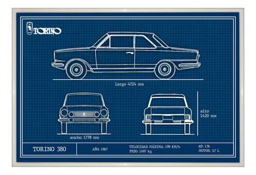 Cuadro Poster Blueprint Impreso 3d Autos Renault Ika Torino