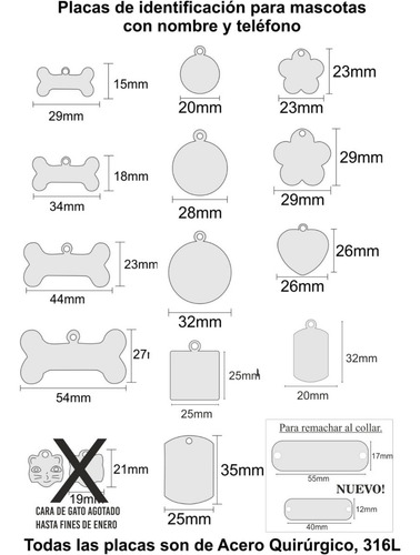 Medalla/placa Identificación Mascotas Acero Quirúrgico