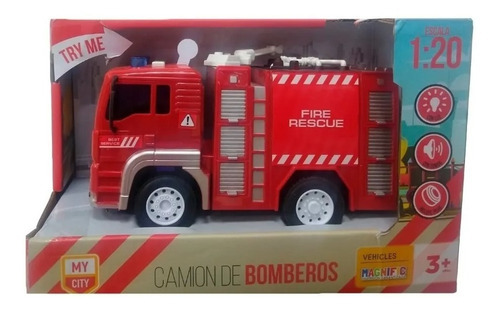Camion Bombero Friccion 1:20 Magnific Luz Son Sharif Express Color Rojo Personaje Bomberos