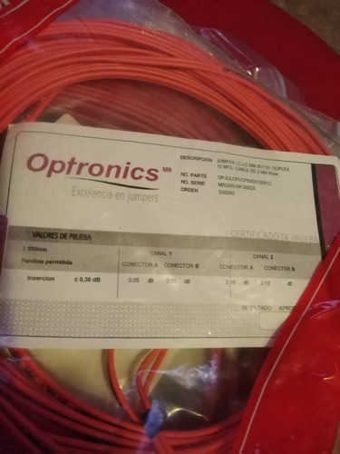 Optronics Jumper Fibra Lc-lc Multi 50/125 Duplex 50 M Nuevo