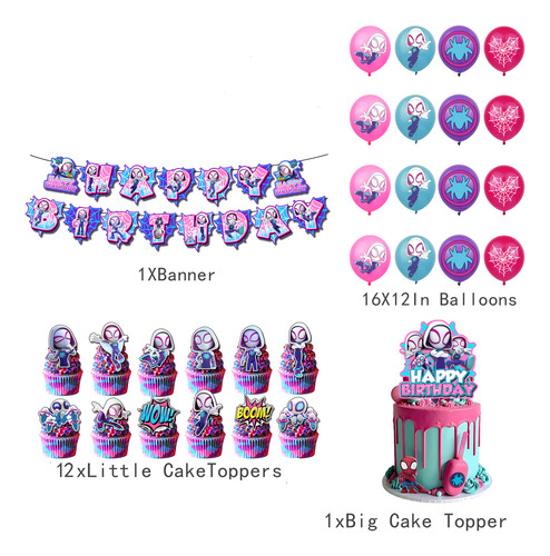 Globos De Cumpleaños Decoración Spider Gwen Fiesta Temática