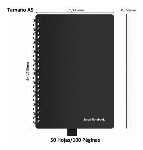Cuaderno Inteligente Reutilizable 100 Hojas A5 C/3 Lapiceros