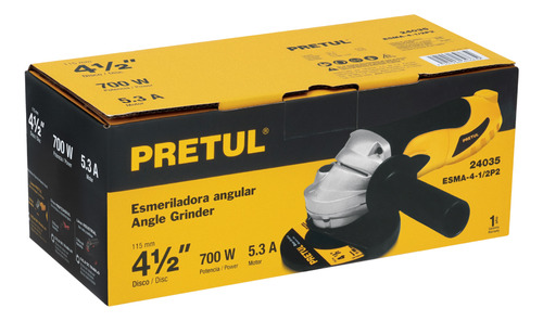 Esmeriladora Angular Pretul Esma-4-1/2p2 700 W 127 V 24035 Amarillo 60 Hz