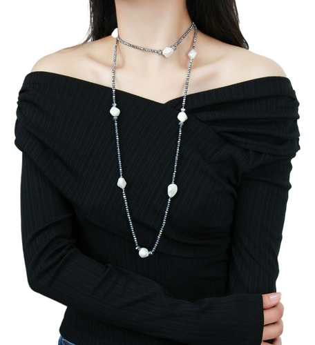 Fe Collar Largo De Perlas Y Cuentas De Cristal For Mujer