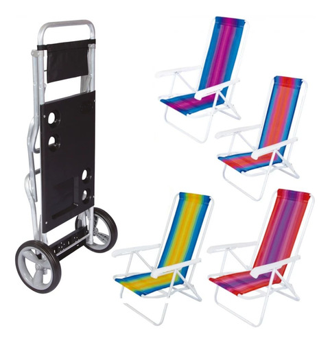 Kit Carrinho Com Avanço + 4 Cadeiras Reclináveis 4 Posições