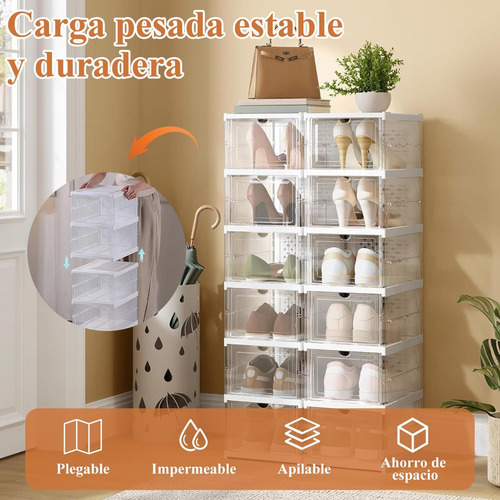 Atfast Zapatero vertical apilable caja de zapatos de tenis de 6 niveles color blanco