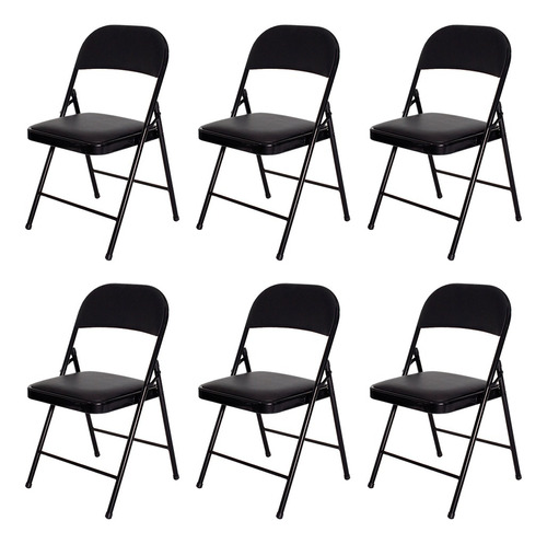 Kit 6 Cadeiras Dobrável De Bar Ferro Aço Assento Almofadado Cor Da Estrutura Da Cadeira Preto Cor Do Assento Preto