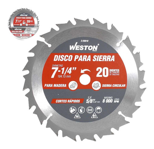 Disco Para Sierra Circular P/madera 7-1/4'' X 5/8'' 20dt