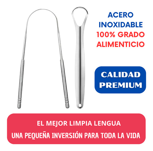 Limpia Lengua Acero Inoxidable Higiene Bucal Plateado