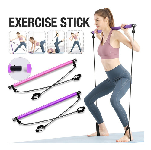 Barra Portatil De Pilates Ajustable Con Ligas De Resistencia