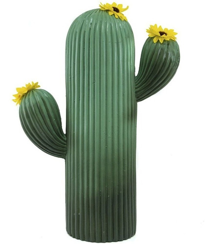 Cactus Decorativo De Cerámica C/flores Amarillas 31 Cm
