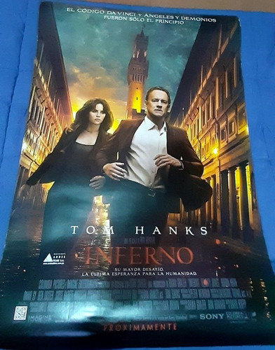 Poster Original De Cine/ Infern9/ 2016/ Tom Hanks/ Dan Brown