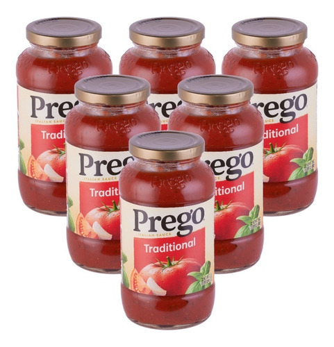 Pack De 6 Frascos De Vidrio 680 Gr Salsa Prego Tradicional 