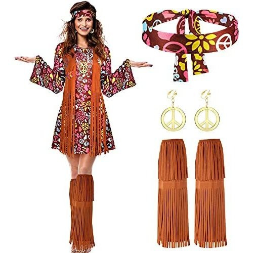 70s 60s Traje Hippie Set 70s Traje Accesorios Para Fttqk