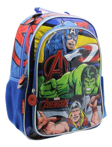 Mochila Escolar Avengers Marvel Alianza Super Color Azul Diseño De La Tela Liso