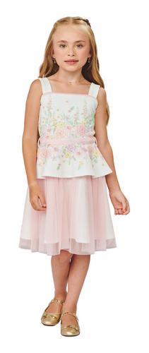 Vestido Infantil Florido Tule Rosa 68584 Infanti .ale.
