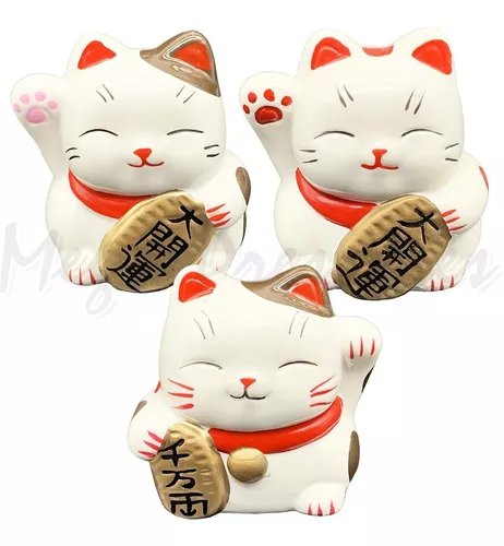 Gato Manekineko Kit 4 Und Atrai Dinheiro Prosperidade Fortuna Maneki Neko  Gatinha Da Sorte