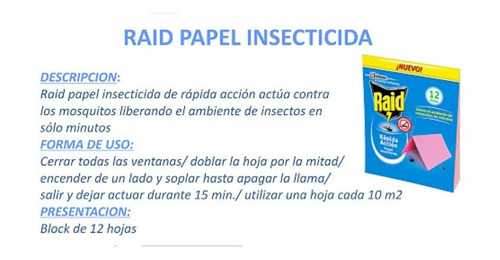 Raid® Papel Insecticida Rápida Acción. 12 Hojas/sobré Pack