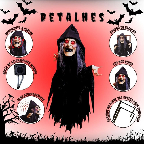 Decoração Halloween Terror Bruxa Nazira Dá Susto Com Risadas