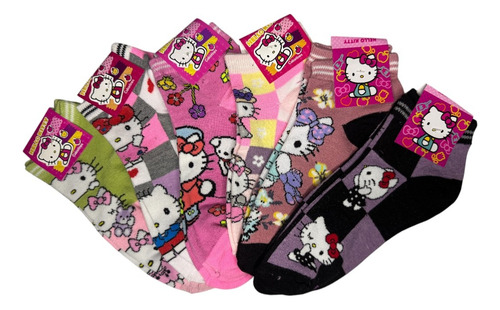 Calcetines Tines Cortos Hello Kitty Algodón 23-27 Cm 6 Pares