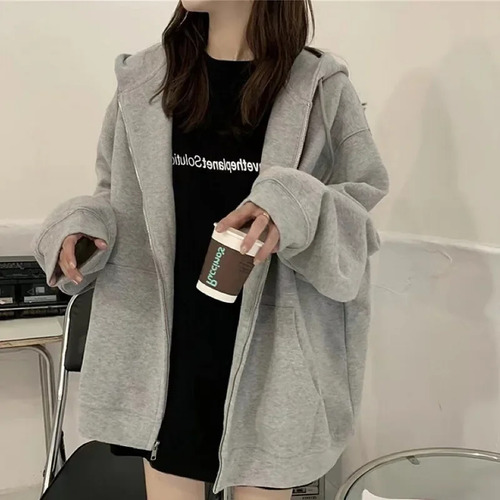 Chaqueta Tipo Sudadera Holgada Con Capucha Para Mujer