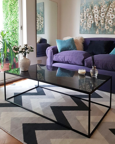 Imagen 2 de 8 de Mesa Ratona Auxiliar Simil Marmol Y Hierro Estilo Minimal