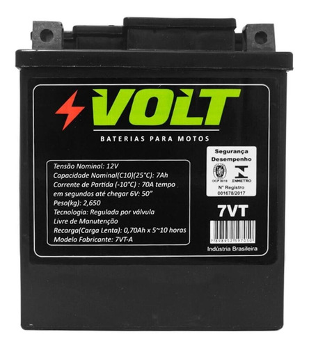 Bateria De Moto Suzuki Yes / Intruder 125 12v 7ah - Volt 7vt