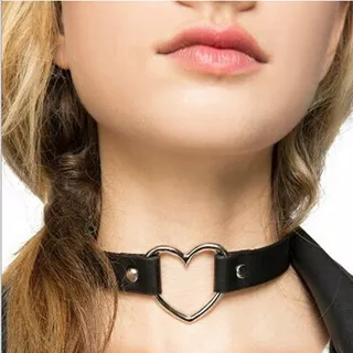 Choker Cuero Collar Flick Mujer Gargantilla Corazon Acero