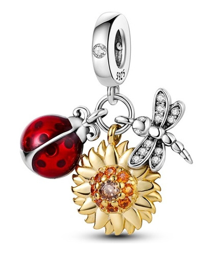 Charm Girasol Y Acompañante Plata 925 Compatible Dije