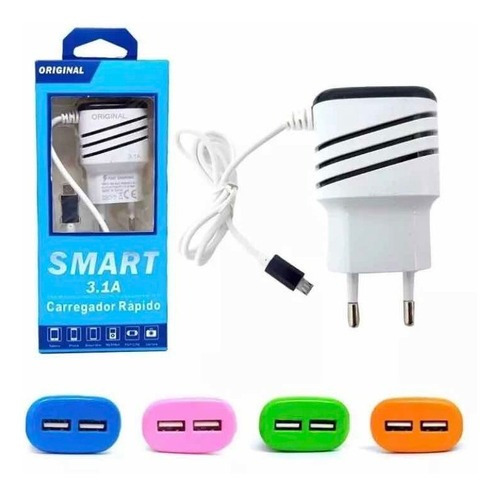 Carregador Rápido Smart 3.1 V8 2-usb Led 50 Unidades Atacado